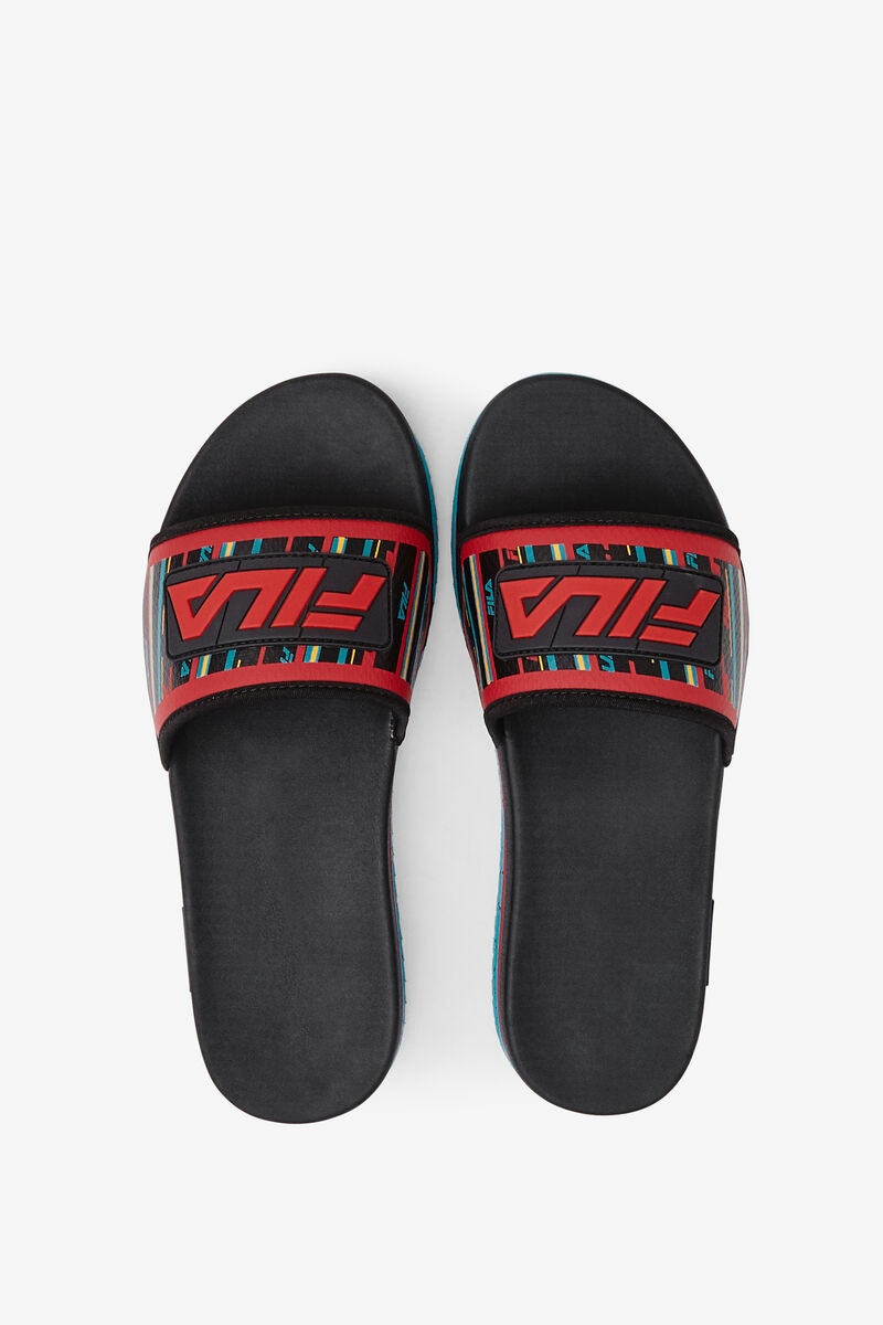 Men's Fila Lunar Slide Slides Black / Turquoise / Red | tR5Azs8ZkOF