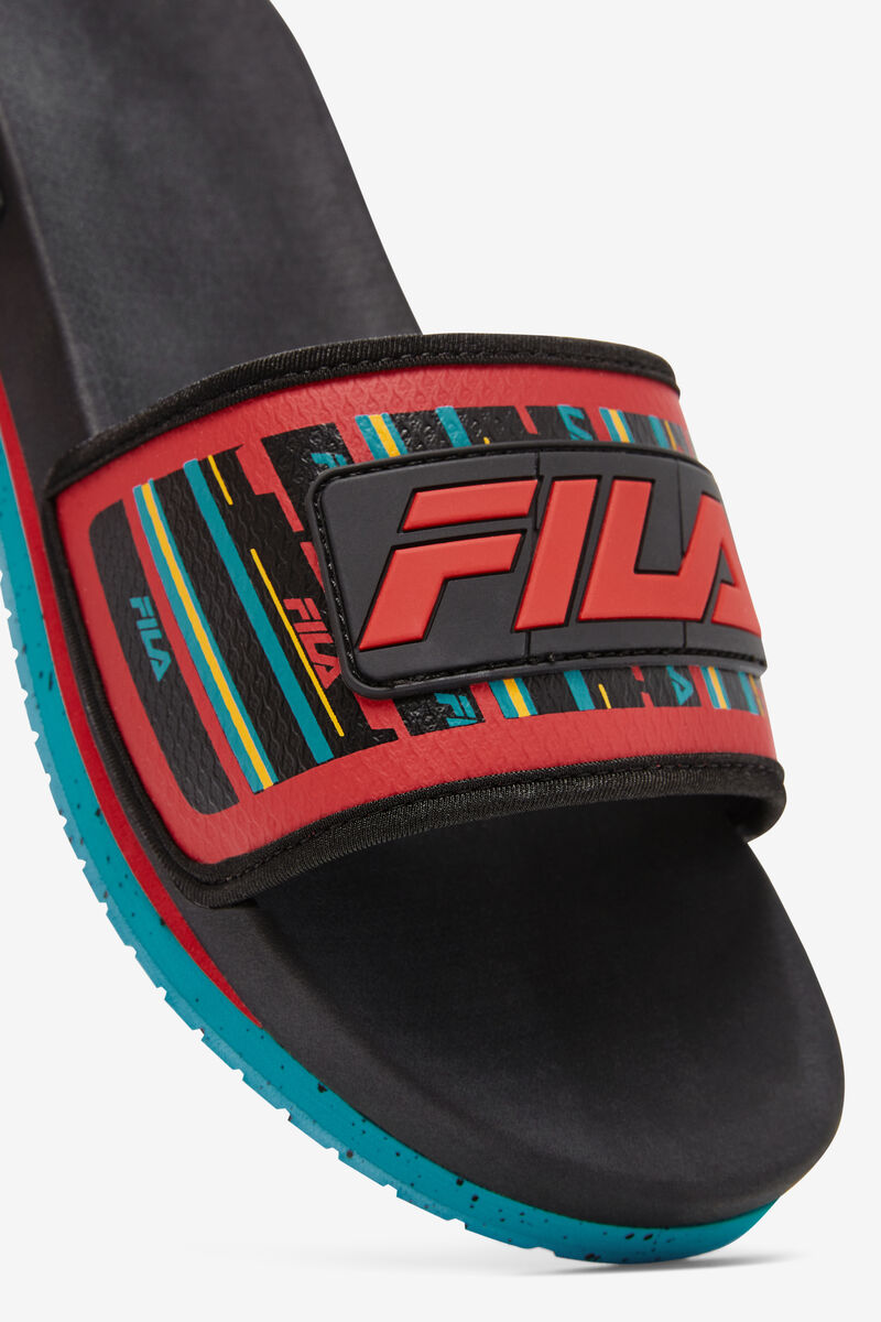 Men's Fila Lunar Slide Slides Black / Turquoise / Red | tR5Azs8ZkOF