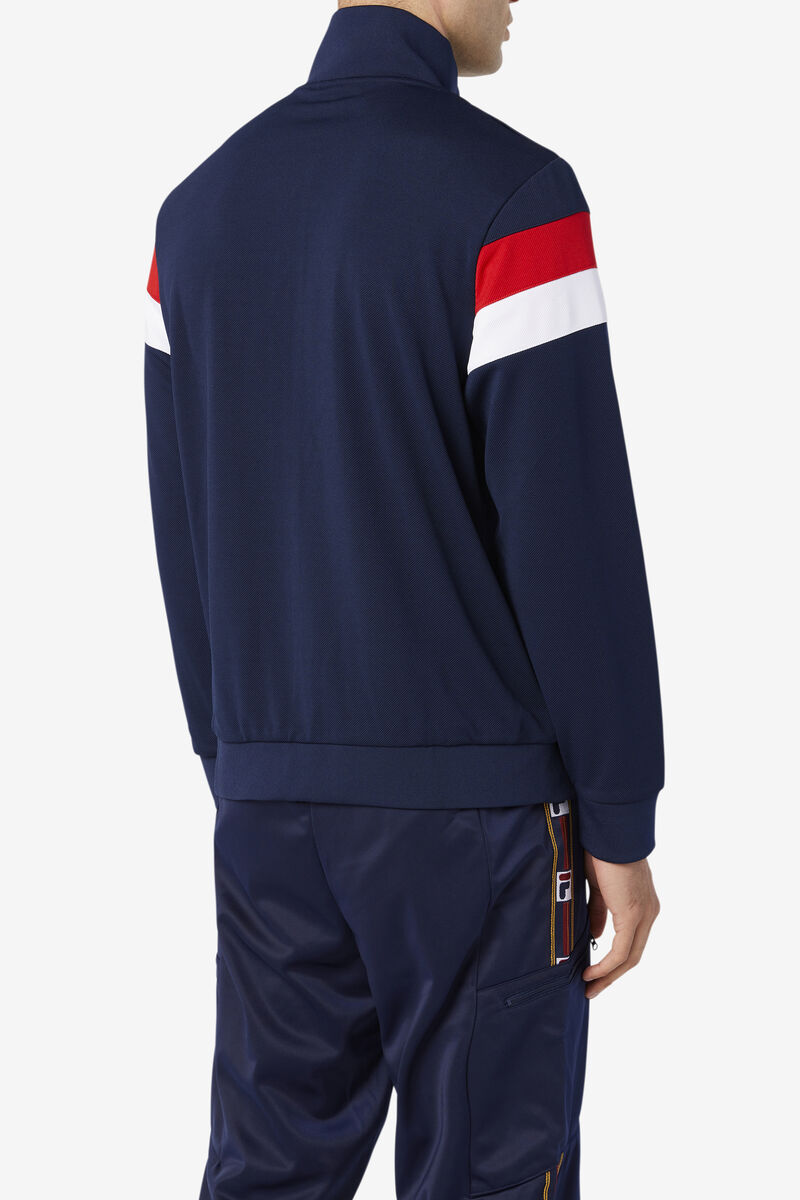 Men's Fila Malcolm Track Jacket Jackets Navy / Red / White | 4HRBGJ91iUo
