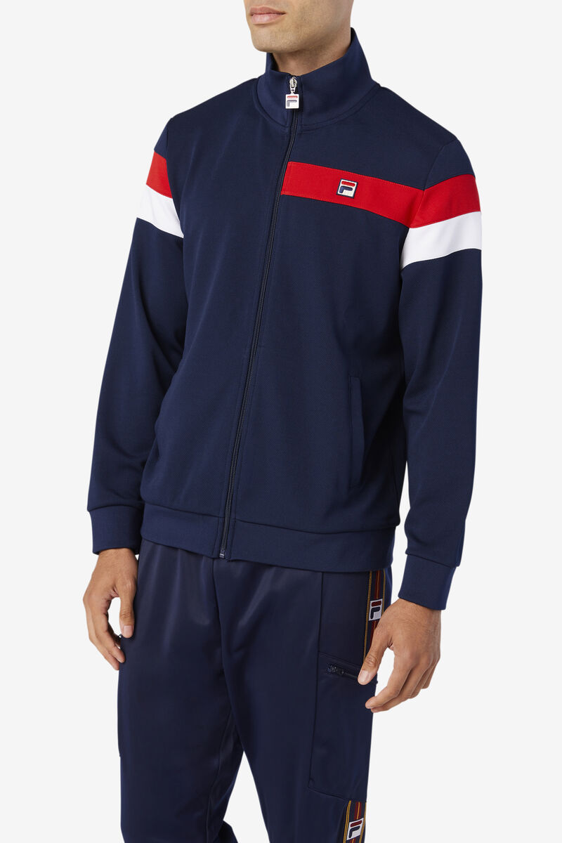 Men's Fila Malcolm Track Jacket Jackets Navy / Red / White | 4HRBGJ91iUo