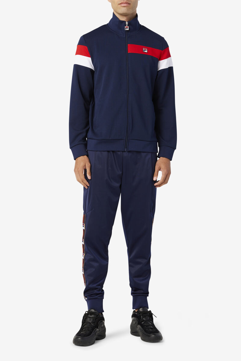 Men's Fila Malcolm Track Jacket Jackets Navy / Red / White | 4HRBGJ91iUo