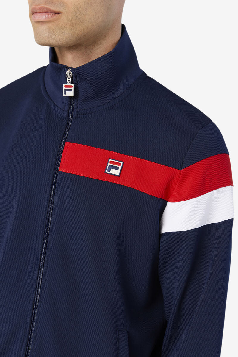 Men's Fila Malcolm Track Jacket Jackets Navy / Red / White | 4HRBGJ91iUo