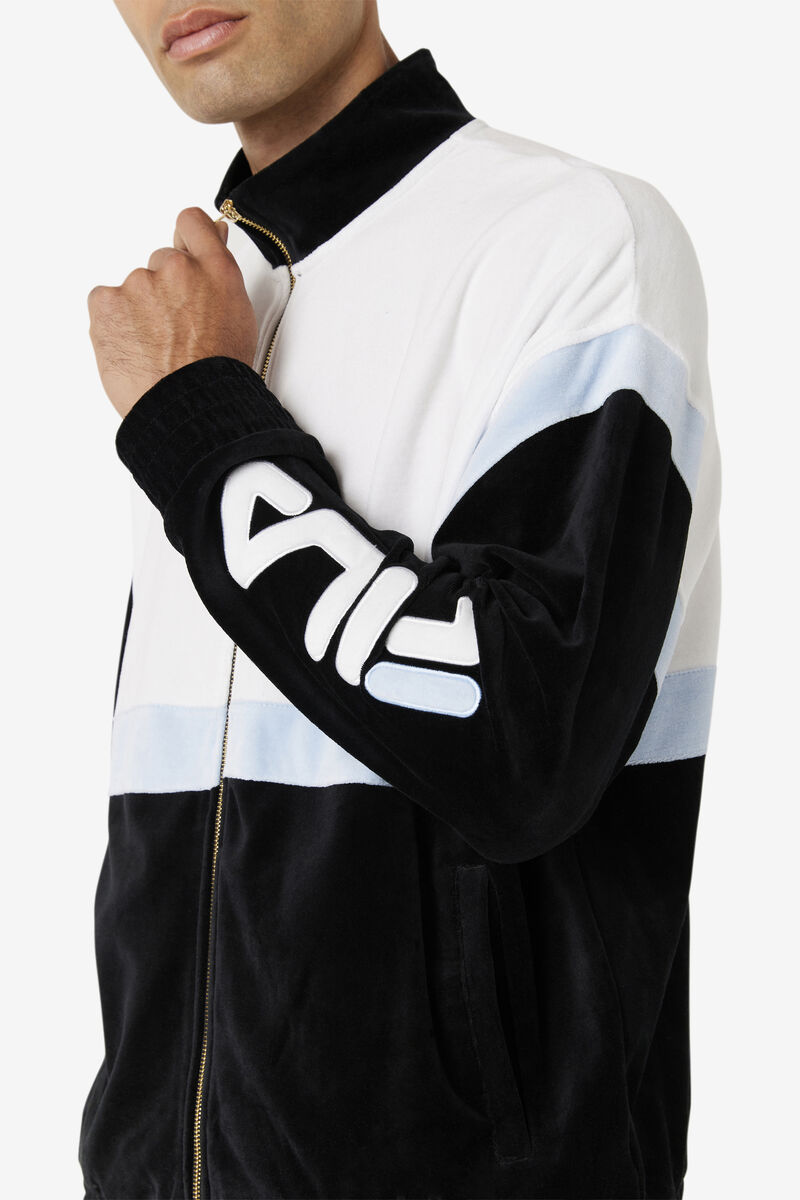 Men's Fila Mansur Velour Jacket Jackets Black / White | FzC44PWatUt