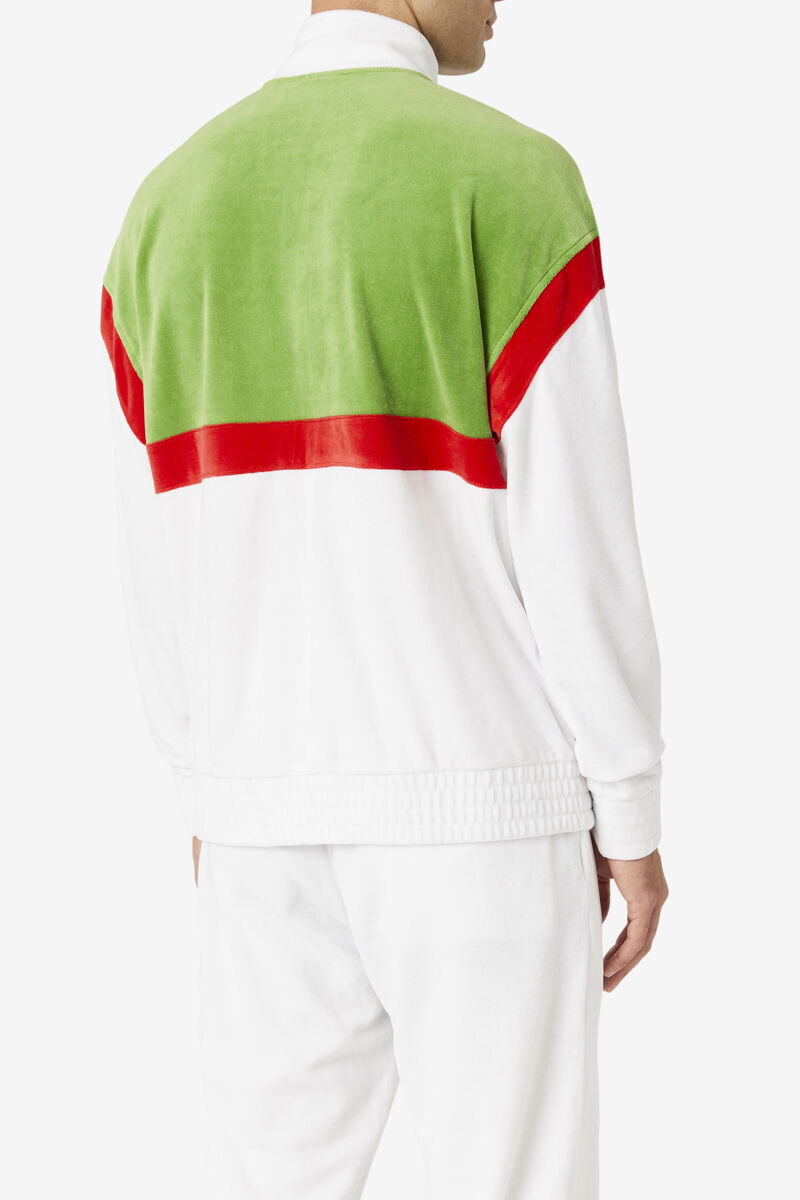 Men's Fila Mansur Velour Jacket Tracksuits White / Green / Red | 48MSJtIfLaz