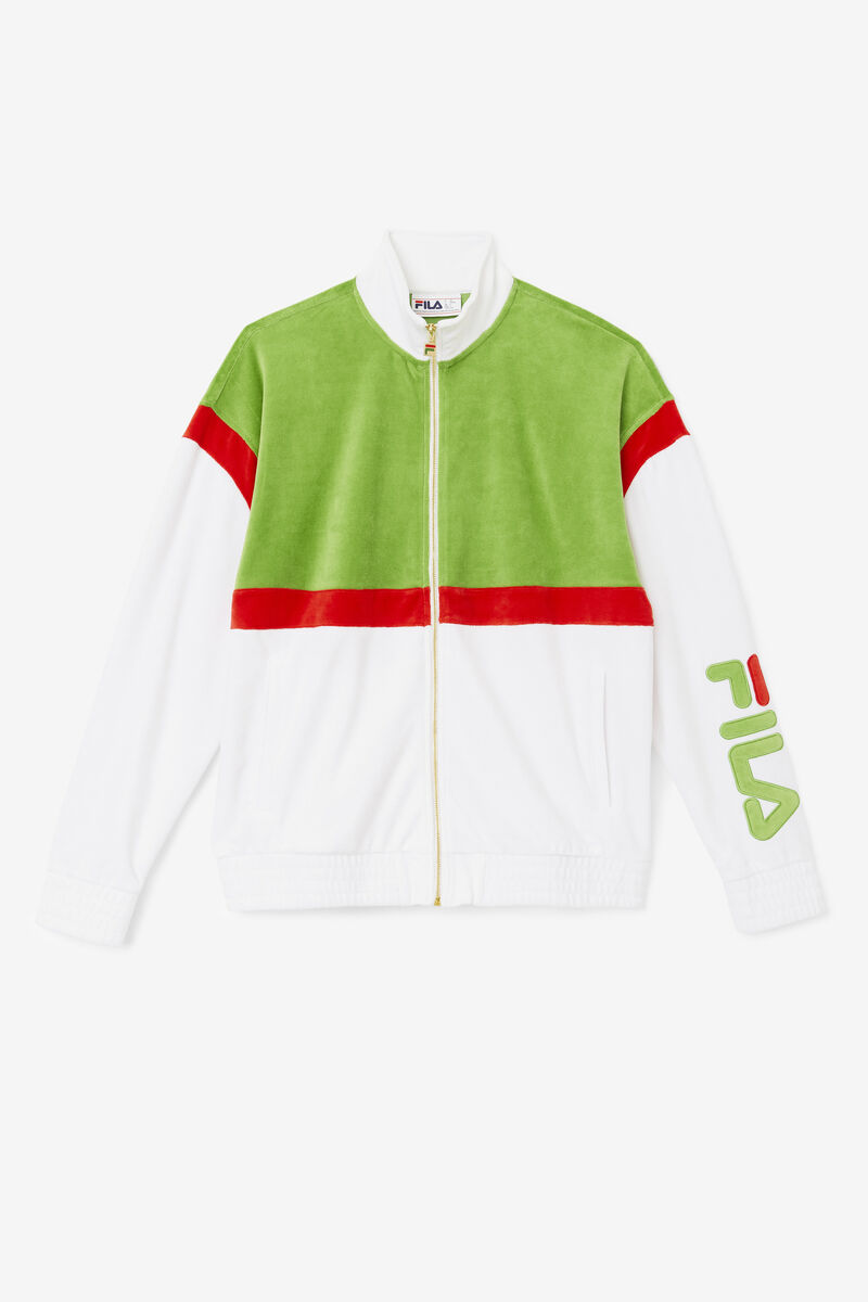 Men\'s Fila Mansur Velour Jacket Tracksuits White / Green / Red | 48MSJtIfLaz