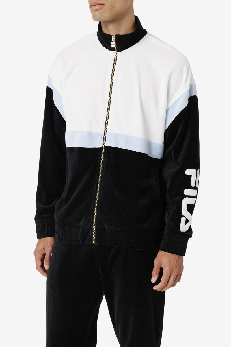 Men's Fila Mansur Velour Jacket Tracksuits Black / White | gCZdyNh1zsh