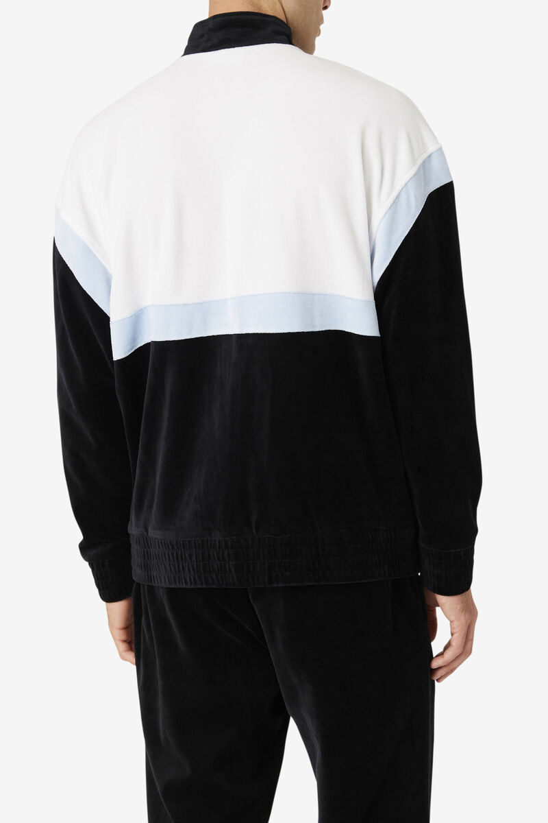 Men's Fila Mansur Velour Jacket Tracksuits Black / White | gCZdyNh1zsh