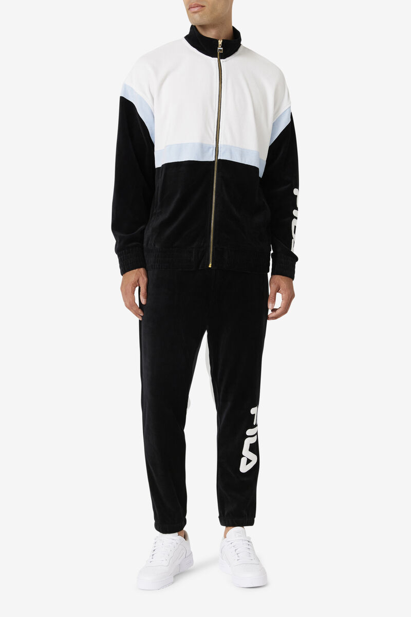 Men's Fila Mansur Velour Jacket Tracksuits Black / White | gCZdyNh1zsh