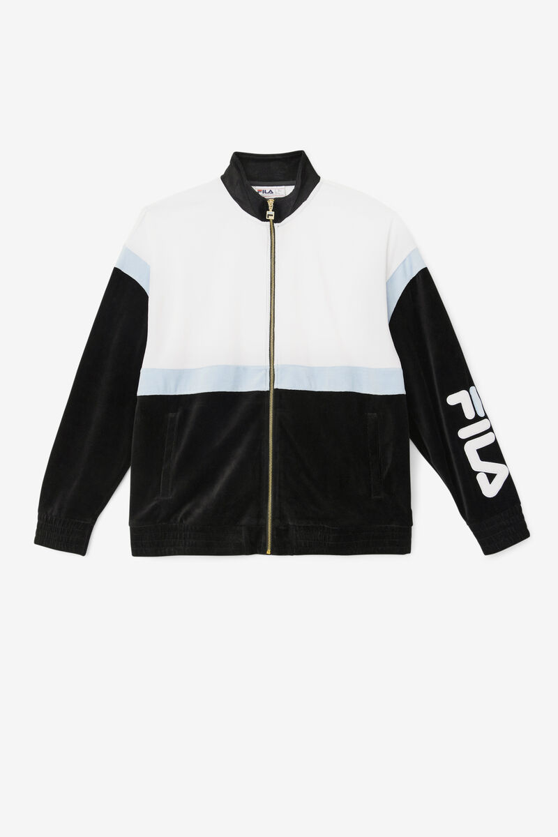 Men\'s Fila Mansur Velour Jacket Tracksuits Black / White | gCZdyNh1zsh