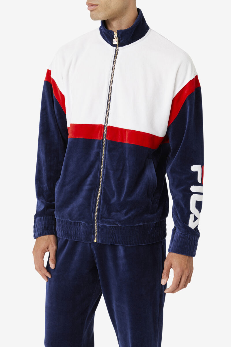 Men's Fila Mansur Velour Jacket Tracksuits Navy / White / Red | uBs62mzJl4c