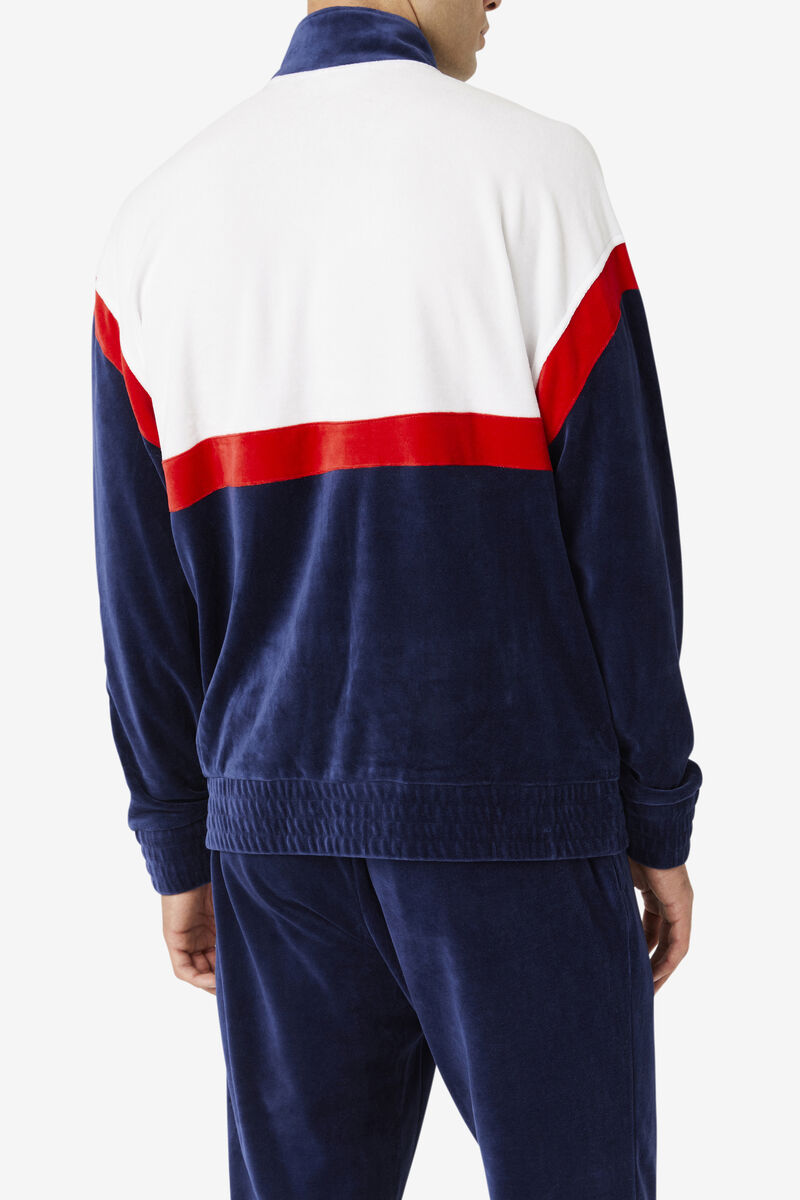 Men's Fila Mansur Velour Jacket Tracksuits Navy / White / Red | uBs62mzJl4c