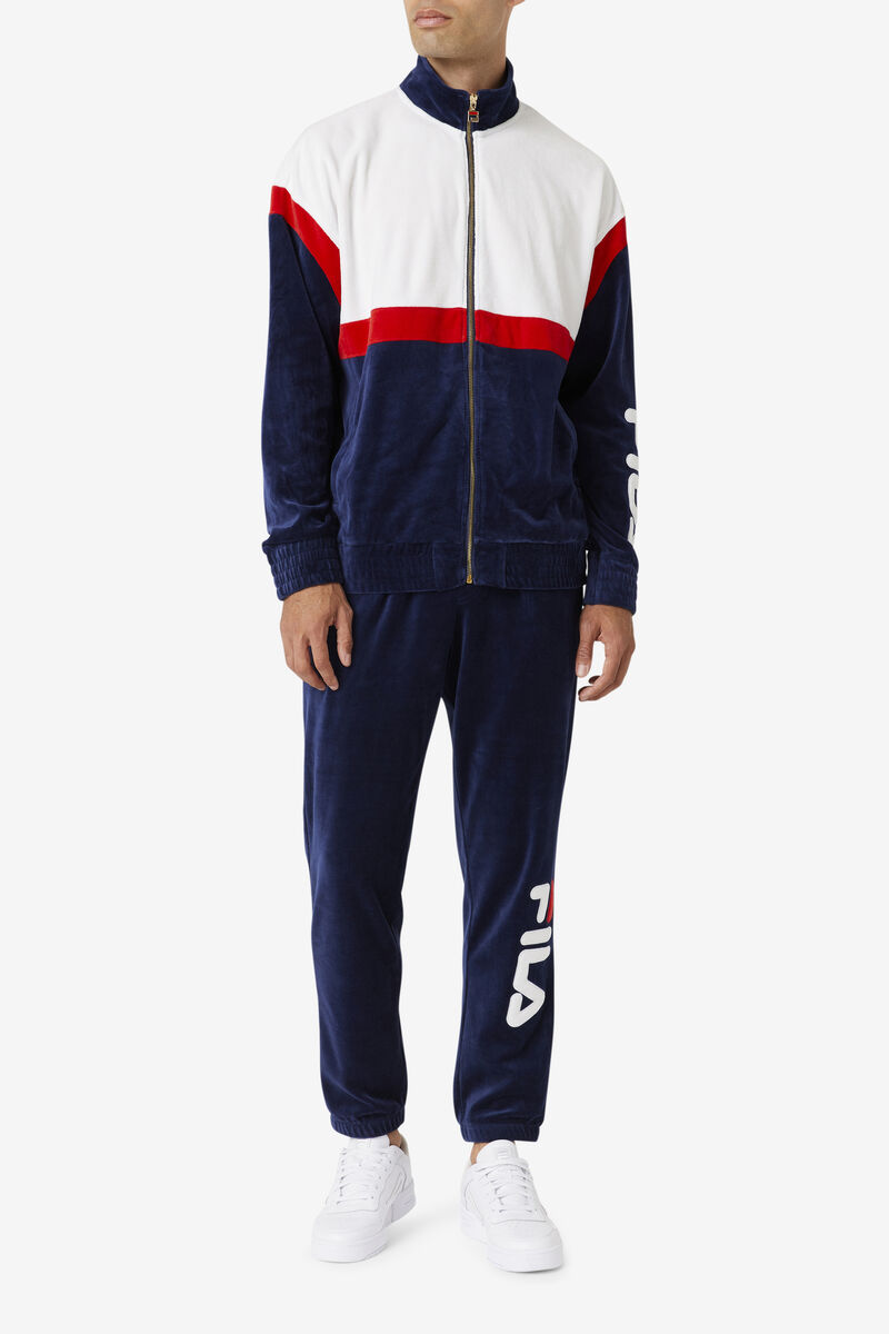 Men's Fila Mansur Velour Jacket Tracksuits Navy / White / Red | uBs62mzJl4c