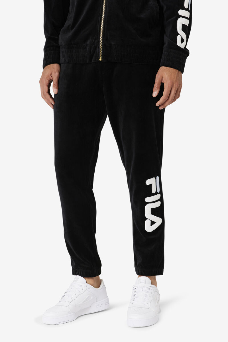 Men's Fila Mansur Velour Pant Pants Black / White | mrHq19ZIATz