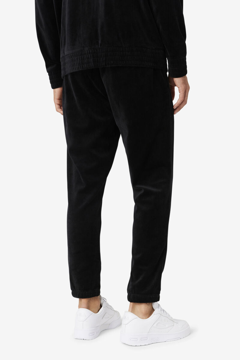 Men's Fila Mansur Velour Pant Pants Black / White | mrHq19ZIATz