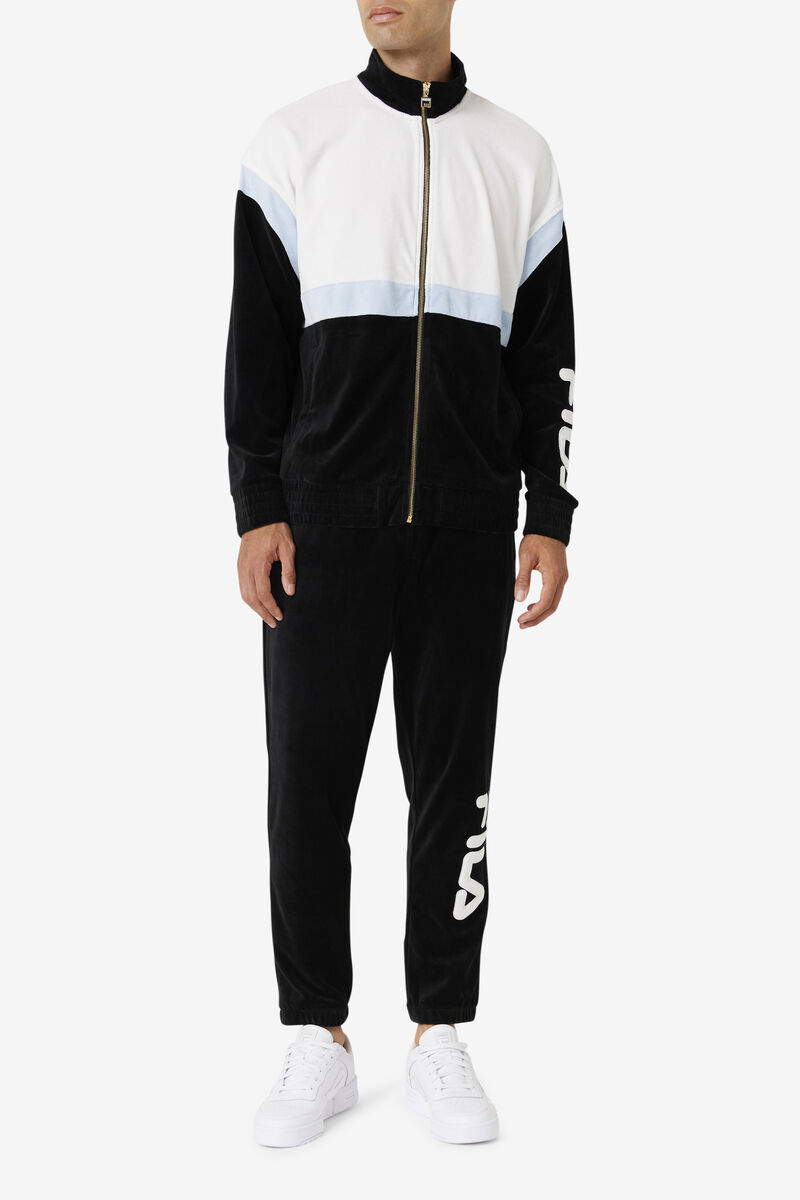 Men's Fila Mansur Velour Pant Pants Black / White | mrHq19ZIATz