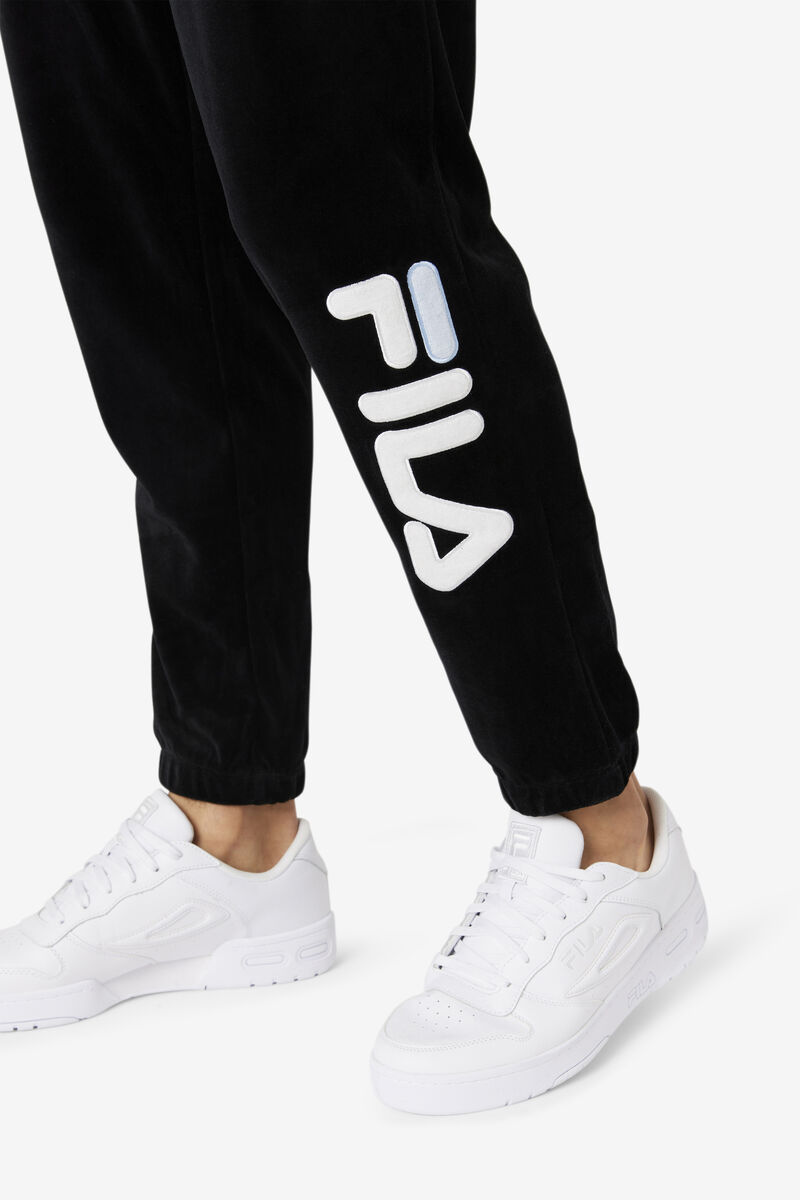 Men's Fila Mansur Velour Pant Pants Black / White | mrHq19ZIATz