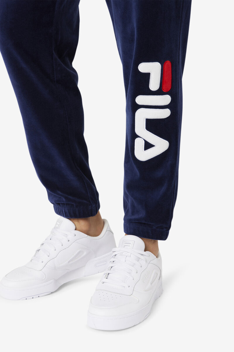 Men's Fila Mansur Velour Pant Pants Navy / White / Red | KqfYsY6HWYZ