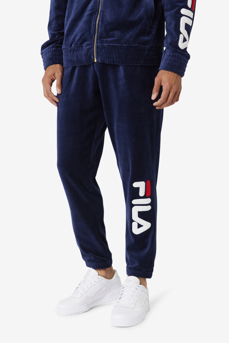 Men's Fila Mansur Velour Pant Tracksuits Navy / White / Red | EZVtbf6tVJI