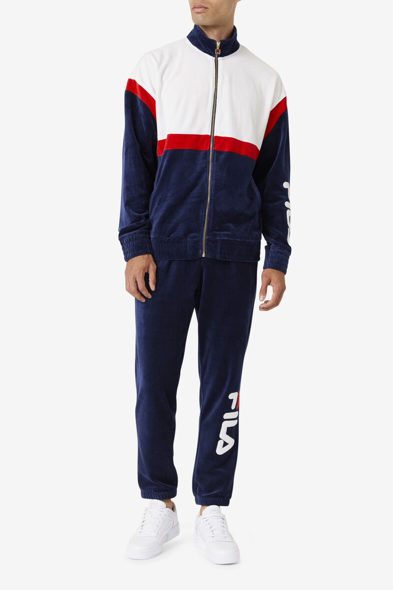 Men's Fila Mansur Velour Pant Tracksuits Navy / White / Red | EZVtbf6tVJI