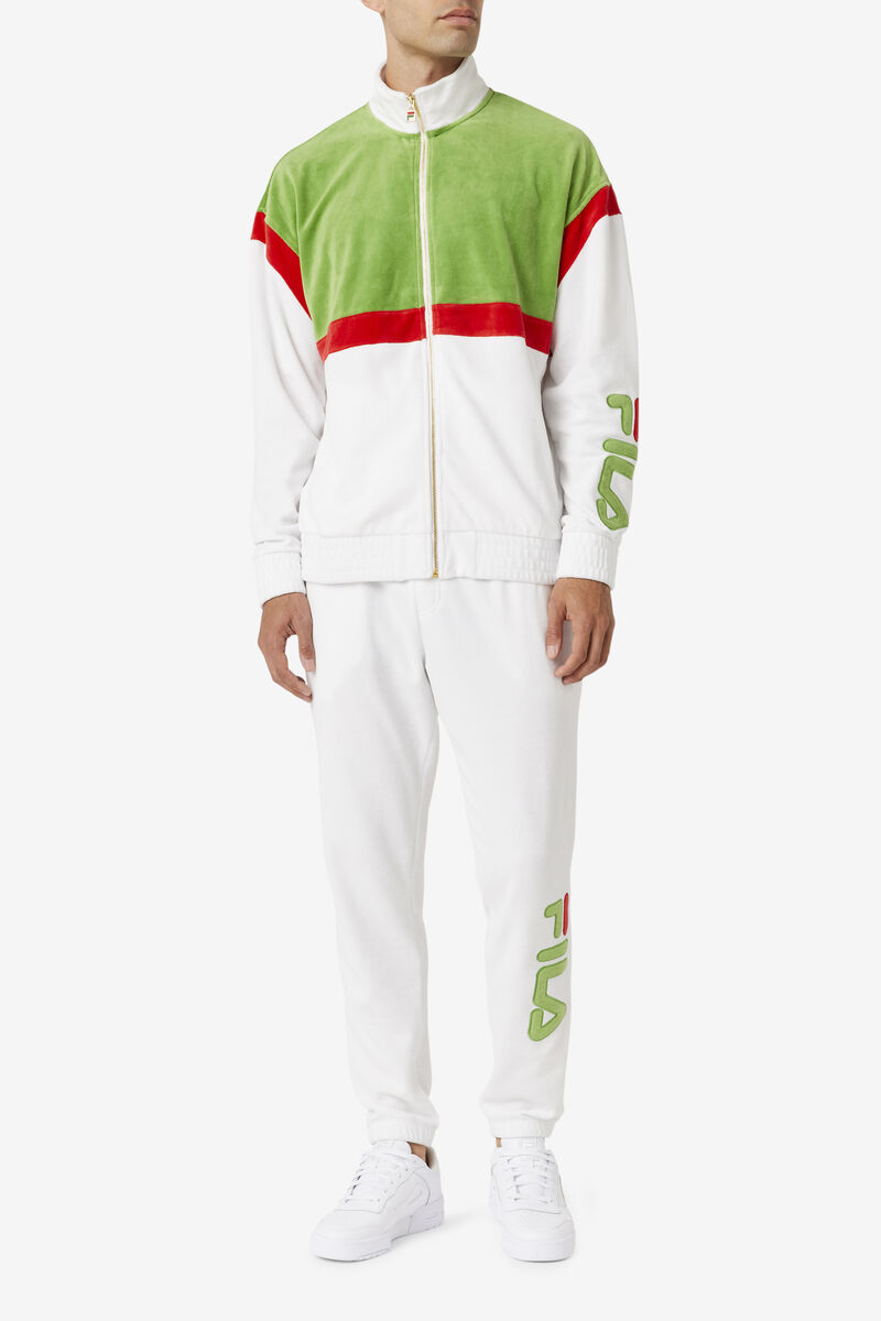 Men's Fila Mansur Velour Pant Tracksuits White / Green / Red | WeFfOSC8ReV