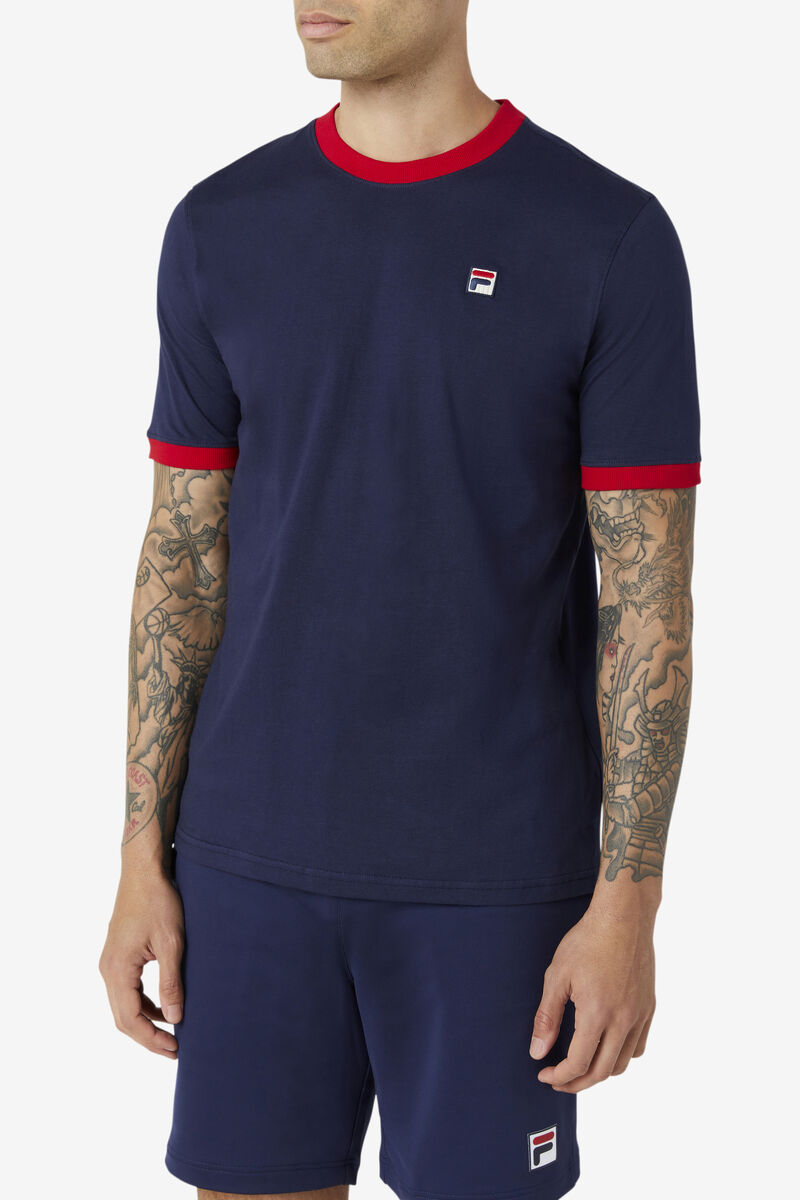Men's Fila Marconi Ringer T Shirts Navy / Red | cnY5hqXYmjW