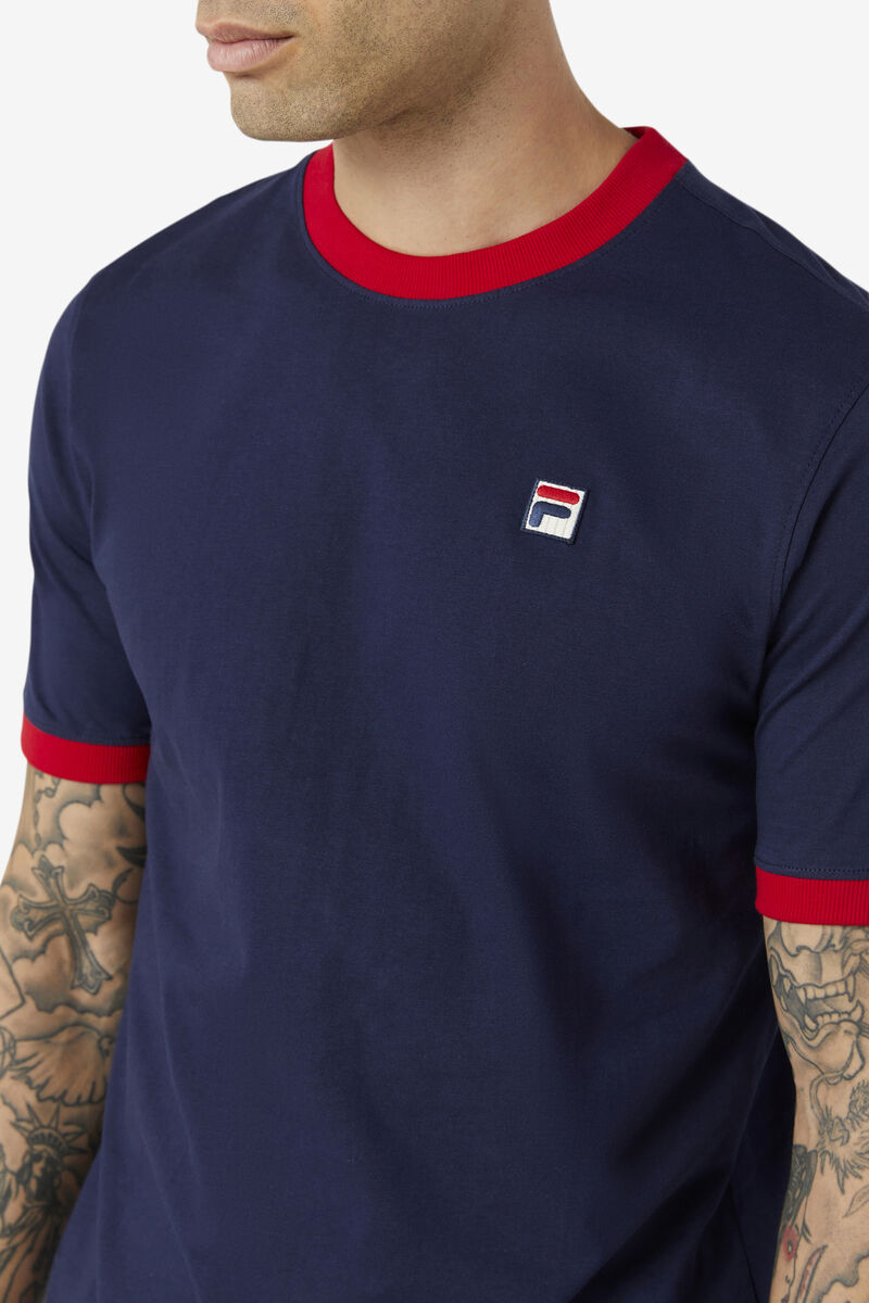 Men's Fila Marconi Ringer T Shirts Navy / Red | cnY5hqXYmjW
