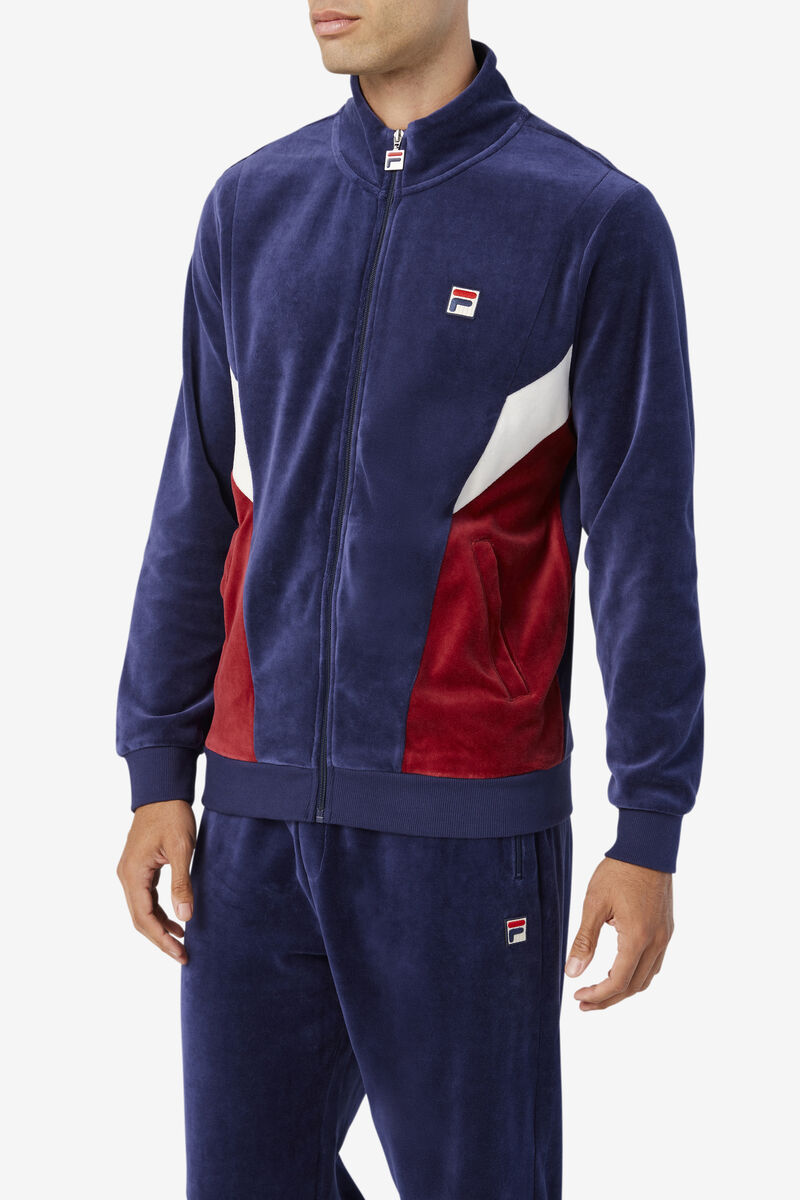 Men's Fila Marten Velour Jacket Jackets Navy / White | wmGZc32QBEQ