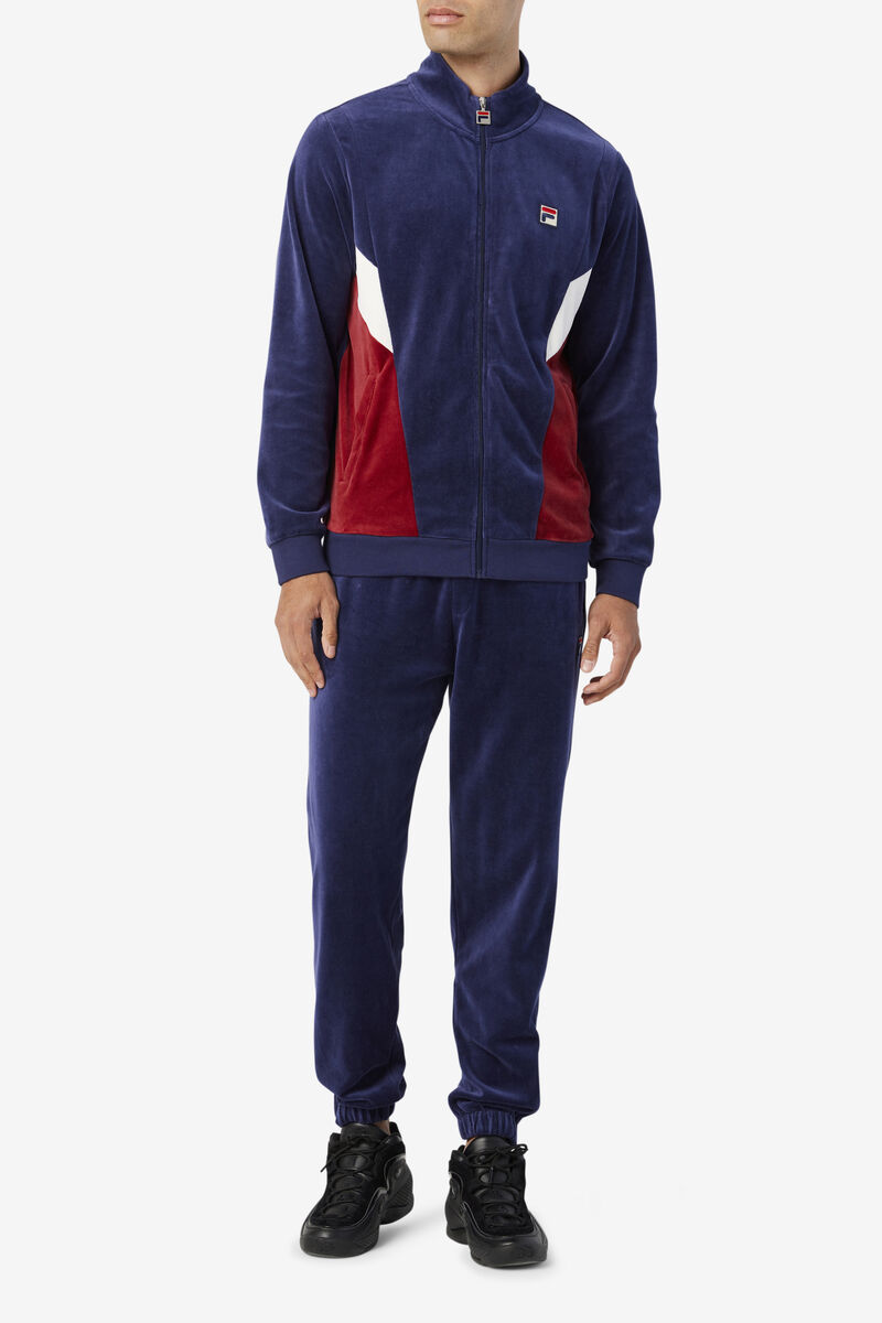 Men's Fila Marten Velour Jacket Jackets Navy / White | wmGZc32QBEQ
