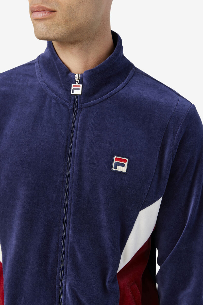 Men's Fila Marten Velour Jacket Jackets Navy / White | wmGZc32QBEQ