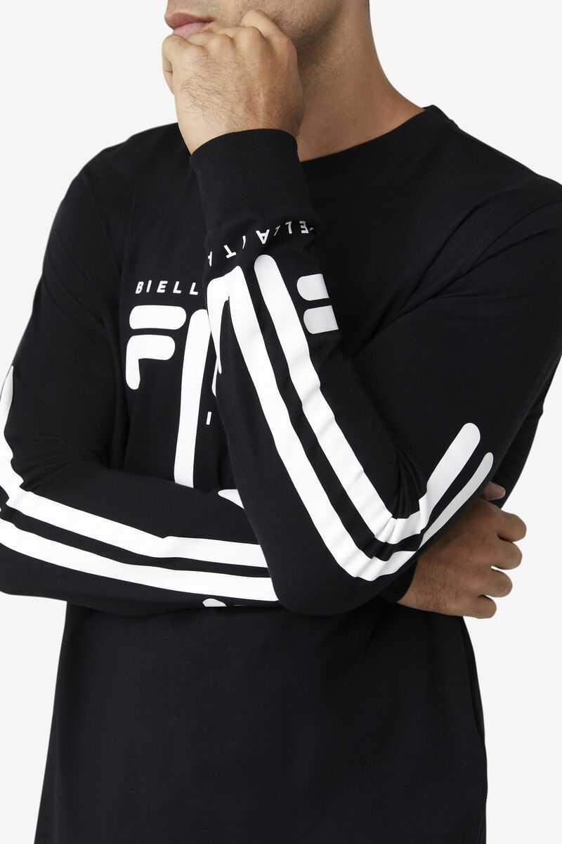 Men's Fila Martino Long Sleeve T Shirts Black / White | NGm4igsCelK