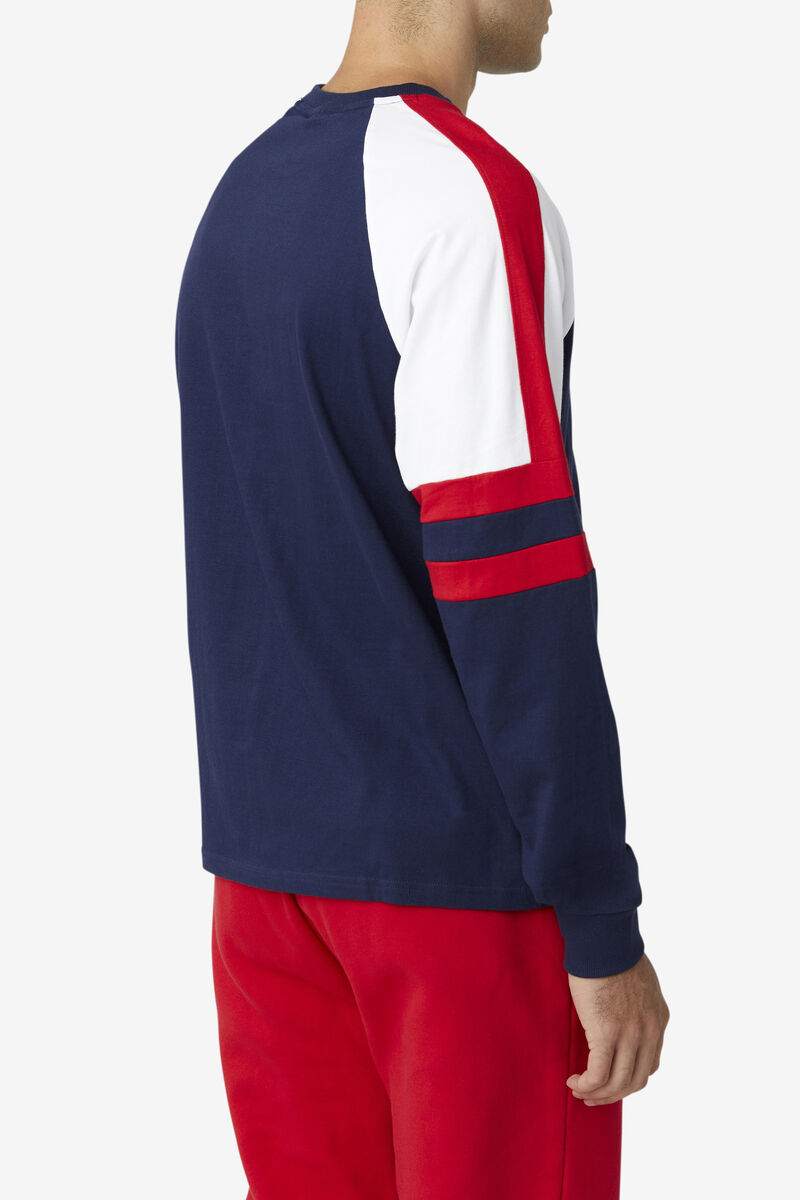 Men's Fila Mekong Long Sleeve Shirt Navy / White / Red | rL9zxBIdrtY