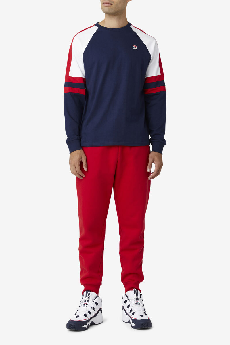 Men's Fila Mekong Long Sleeve Shirt Navy / White / Red | rL9zxBIdrtY