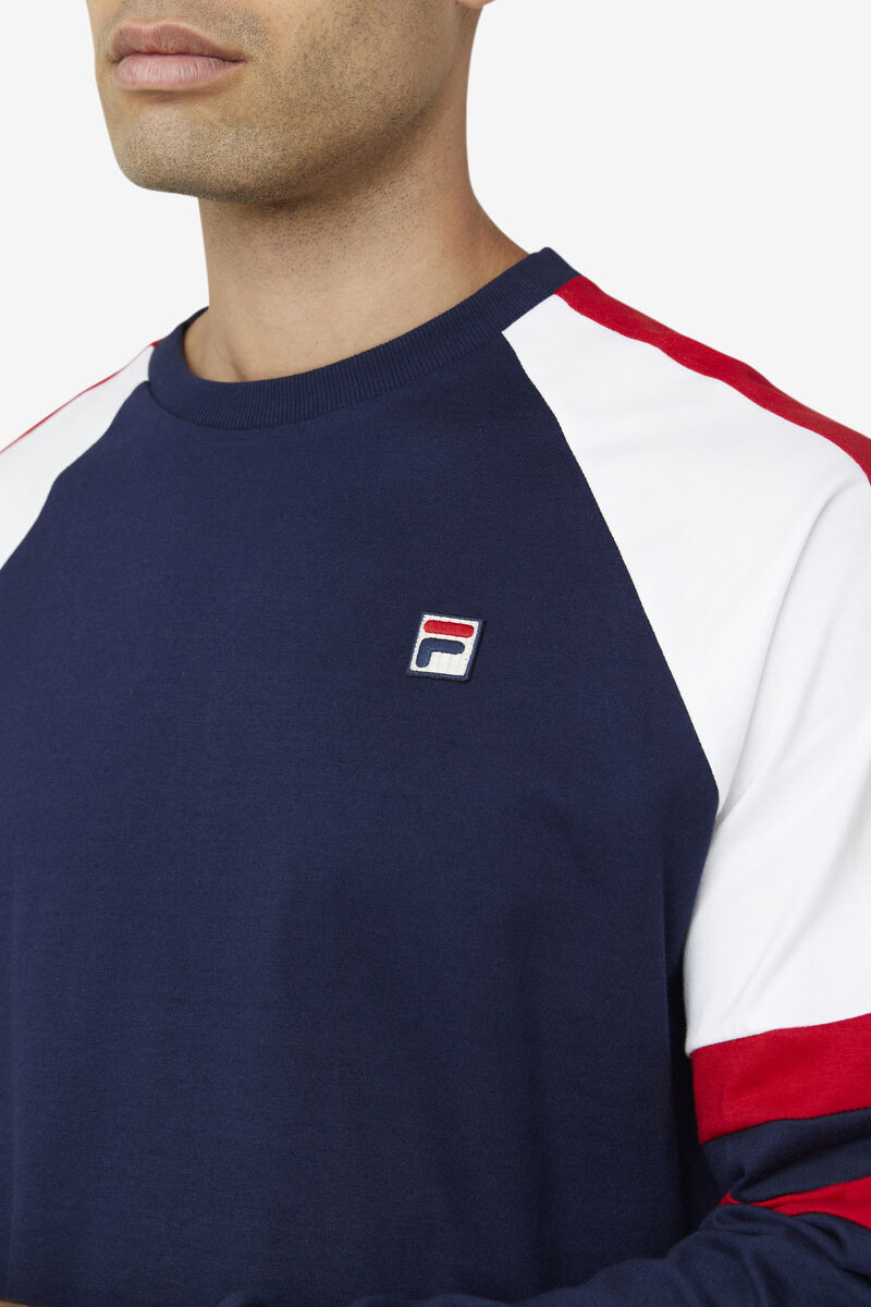 Men's Fila Mekong Long Sleeve Shirt Navy / White / Red | rL9zxBIdrtY