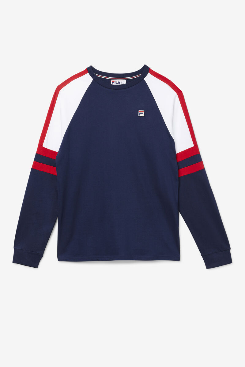 Men\'s Fila Mekong Long Sleeve Shirt Navy / White / Red | rL9zxBIdrtY