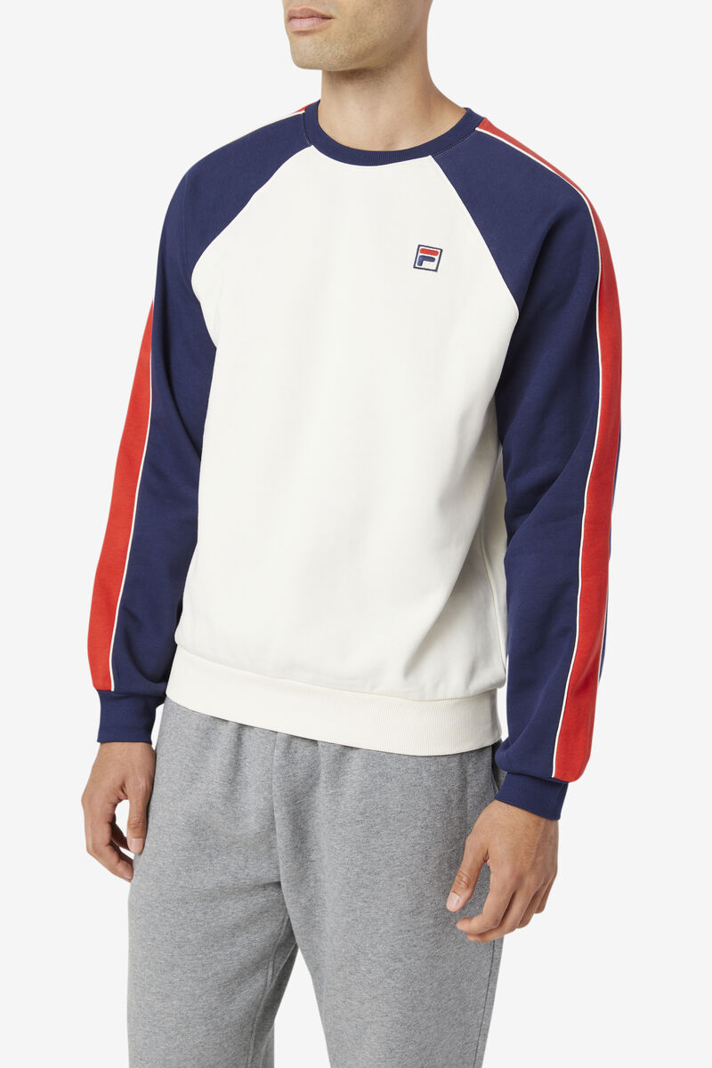 Men's Fila Nestor Crew Sweatshirts White / Navy / Red | 22J5sRFpEcL