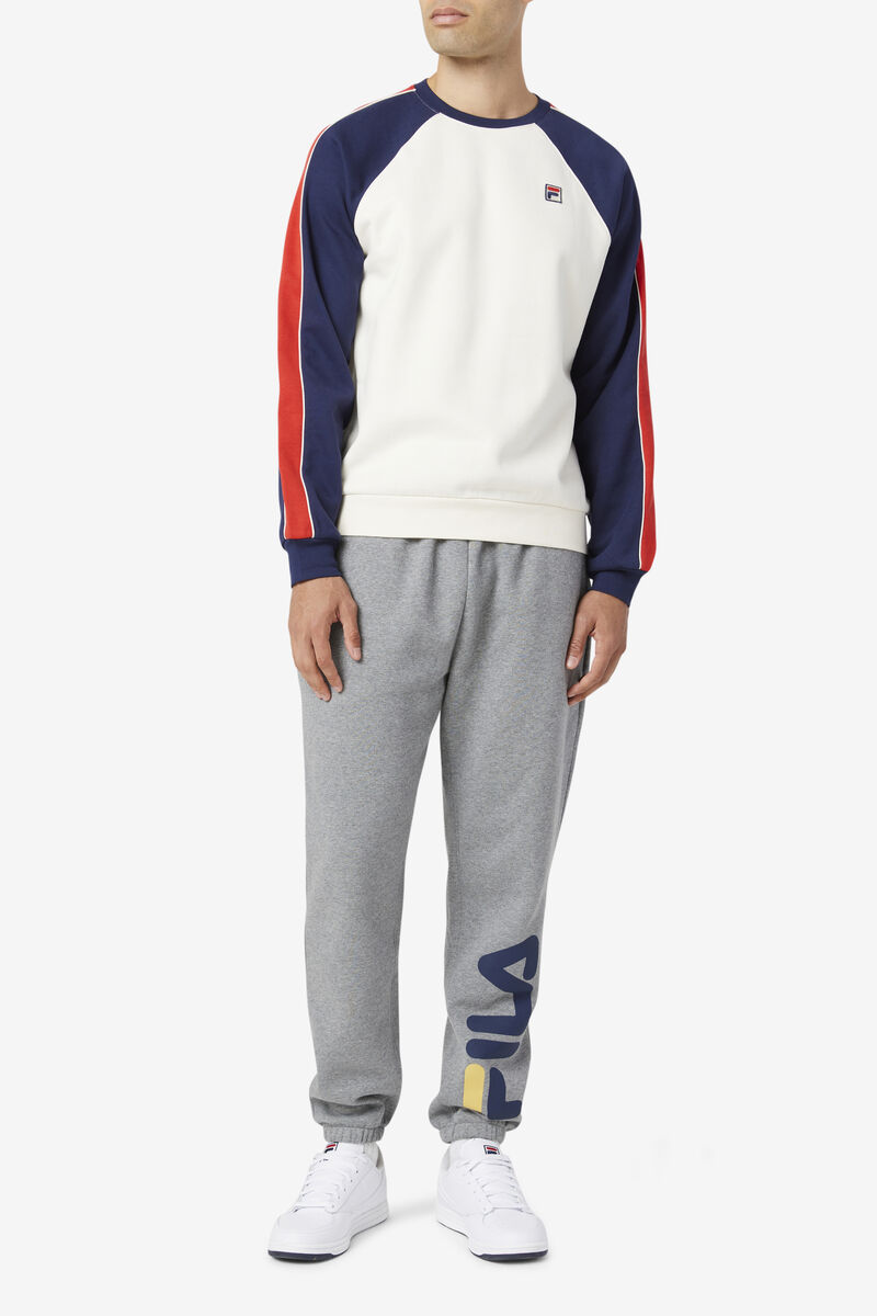 Men's Fila Nestor Crew Sweatshirts White / Navy / Red | 22J5sRFpEcL