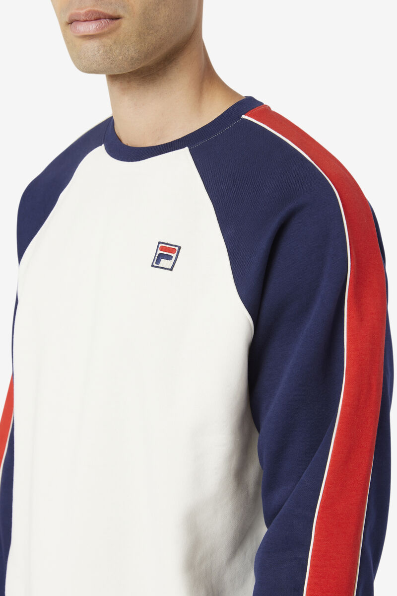 Men's Fila Nestor Crew Sweatshirts White / Navy / Red | 22J5sRFpEcL