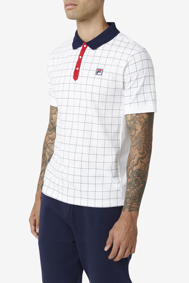 Men's Fila Nile Polo Polos White / Navy / Red | dWy1U1JH3sX