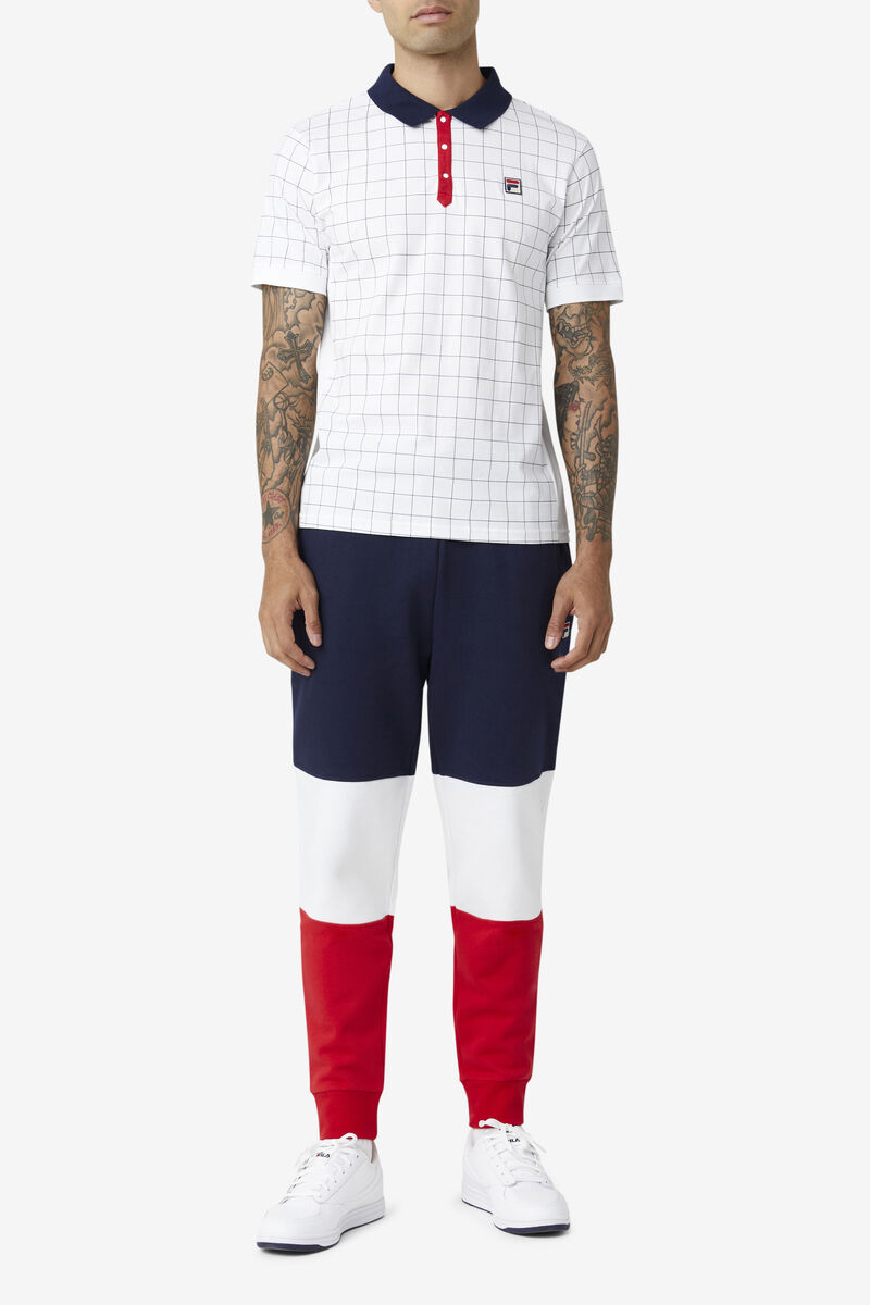 Men's Fila Nile Polo Polos White / Navy / Red | dWy1U1JH3sX