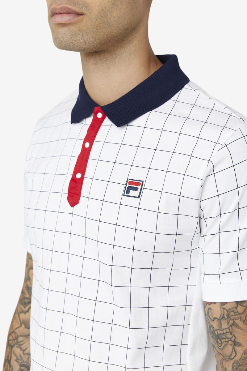 Men's Fila Nile Polo Polos White / Navy / Red | dWy1U1JH3sX