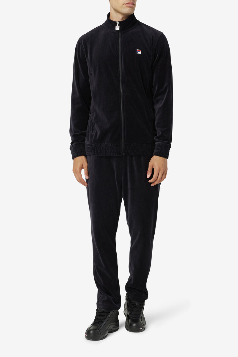 Men's Fila O-fit Velour Jacket Jackets Black | jzs8ezu5ogA