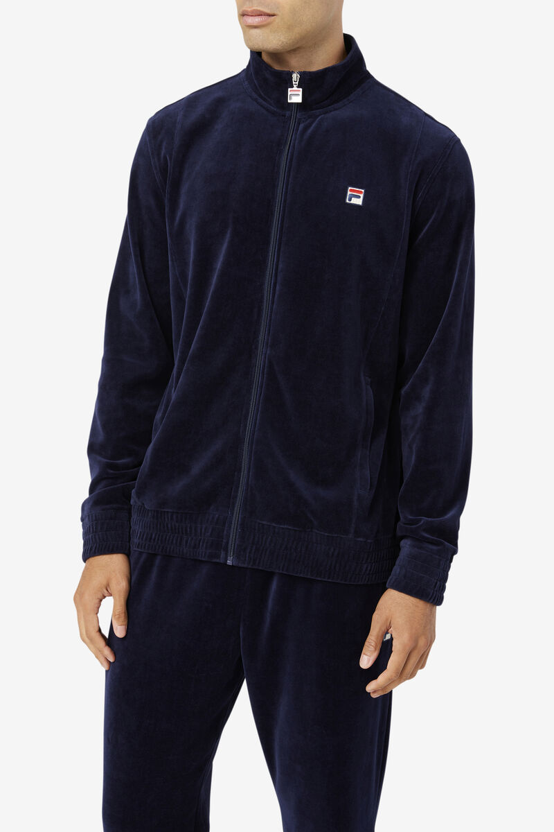 Men's Fila O-fit Velour Jacket Jackets Navy | CyipRUyT4VU
