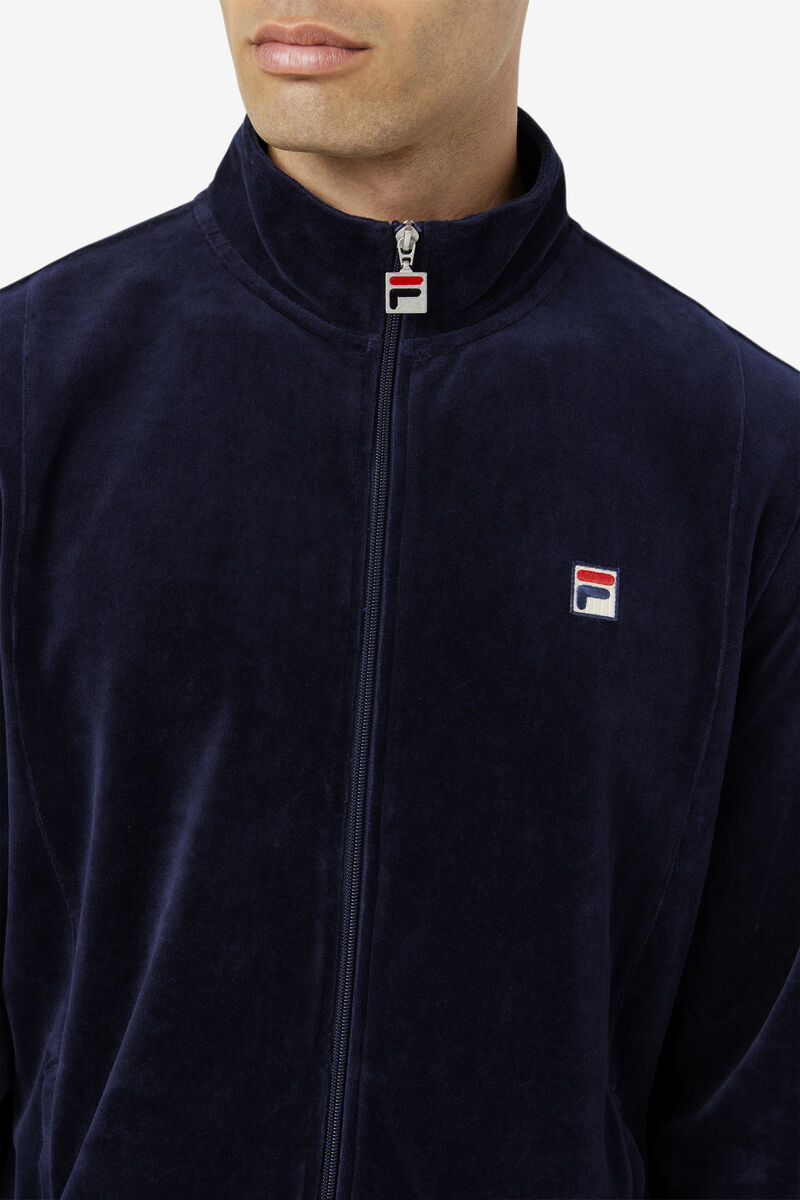 Men's Fila O-fit Velour Jacket Jackets Navy | CyipRUyT4VU