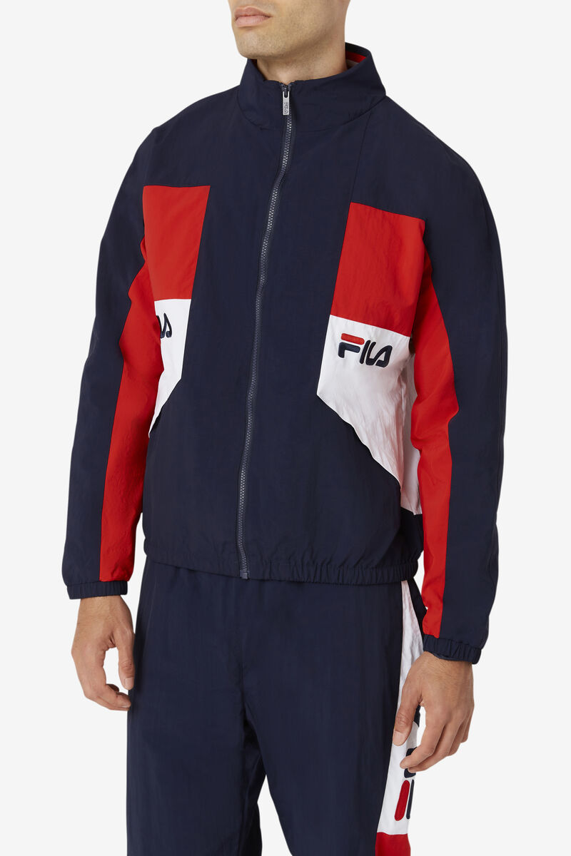 Men's Fila Obasi Wind Jacket Jackets Navy / Red / White | y5Z93GbVkt3