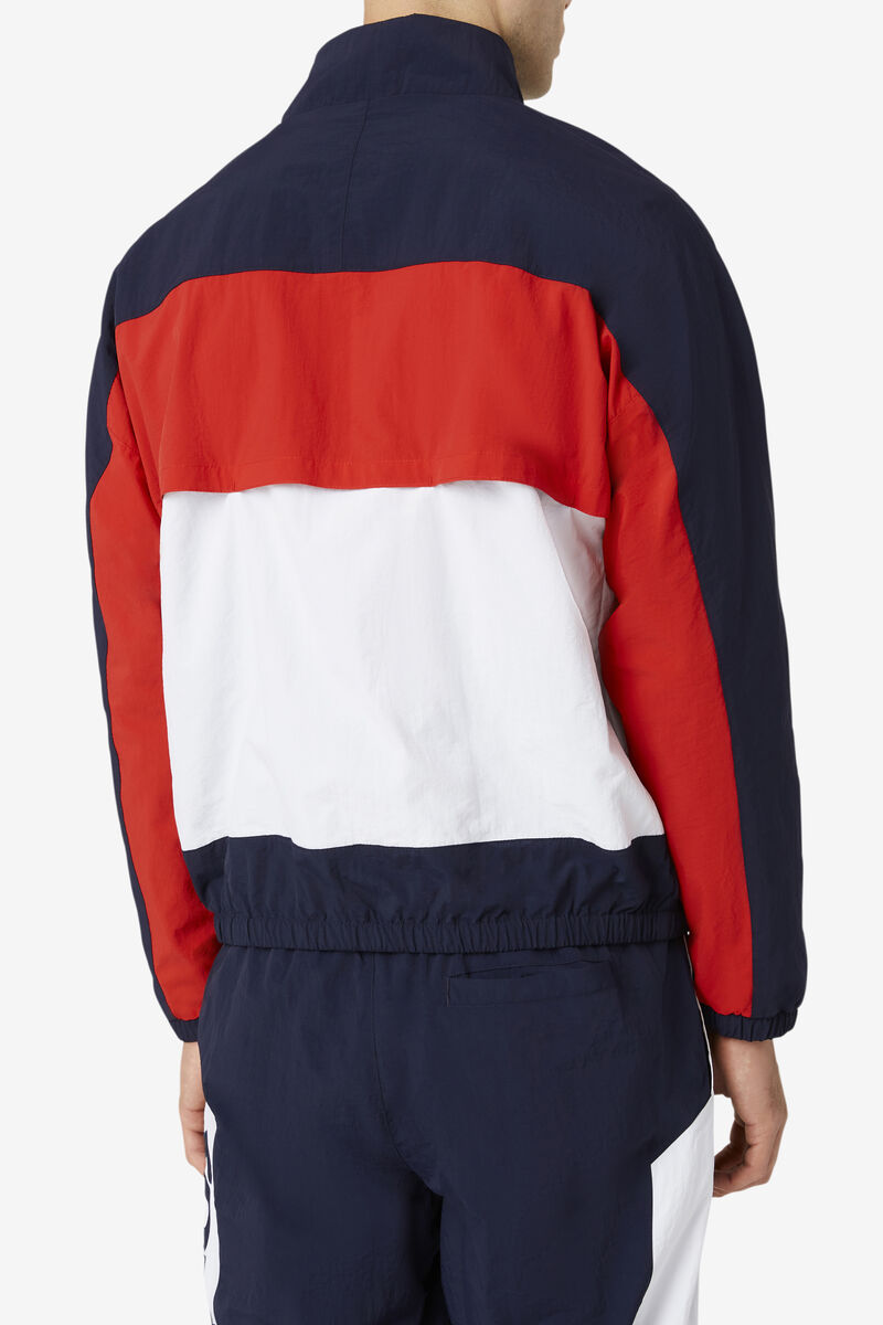Men's Fila Obasi Wind Jacket Jackets Navy / Red / White | y5Z93GbVkt3