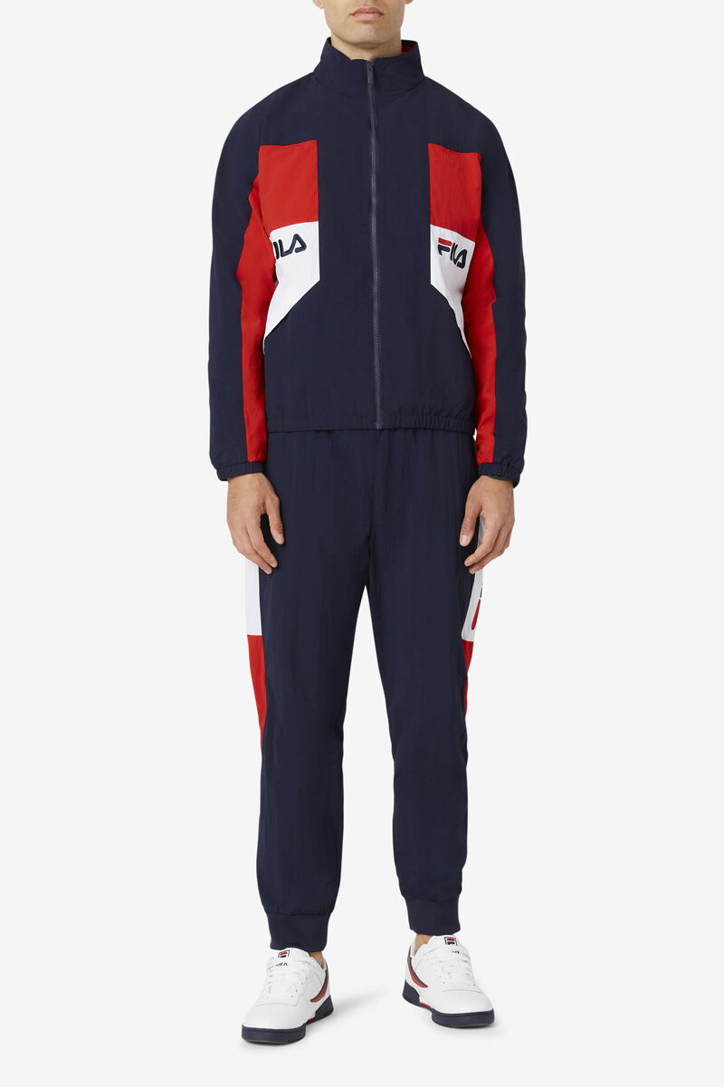 Men's Fila Obasi Wind Jacket Jackets Navy / Red / White | y5Z93GbVkt3