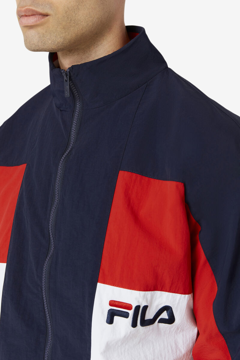 Men's Fila Obasi Wind Jacket Jackets Navy / Red / White | y5Z93GbVkt3