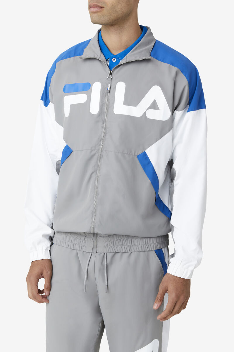 Men's Fila Oliviero Wind Jacket Tracksuits Grey / White / Blue | bbBd31Sozui