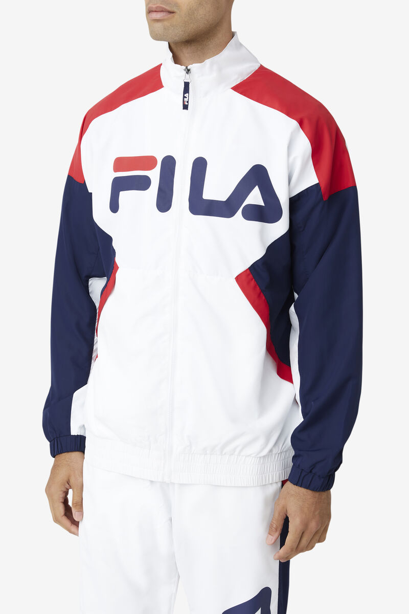 Men's Fila Oliviero Wind Jacket Tracksuits White / Navy / Red | hCzHGo9KvKL