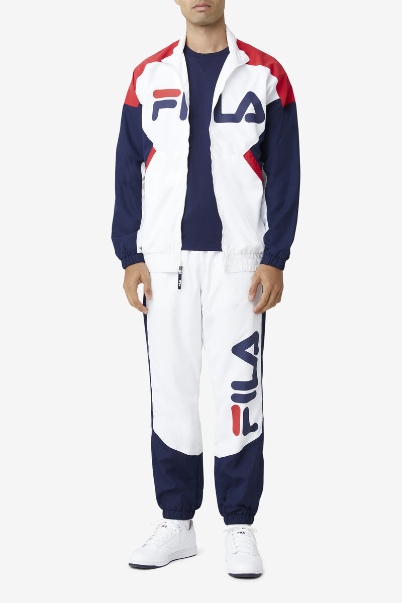 Men's Fila Oliviero Wind Jacket Tracksuits White / Navy / Red | hCzHGo9KvKL